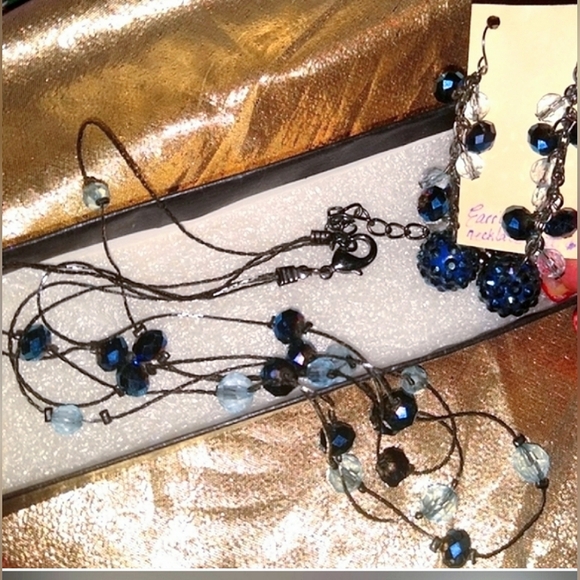 Blue Beaded Sparkly Earrings, Bracelet & Necklace - Picture 14 of 16